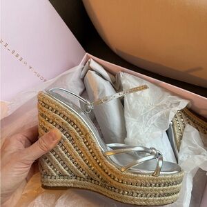 Sophia Webster Alina Espadrille Sandal in Silver Size 36 NWT